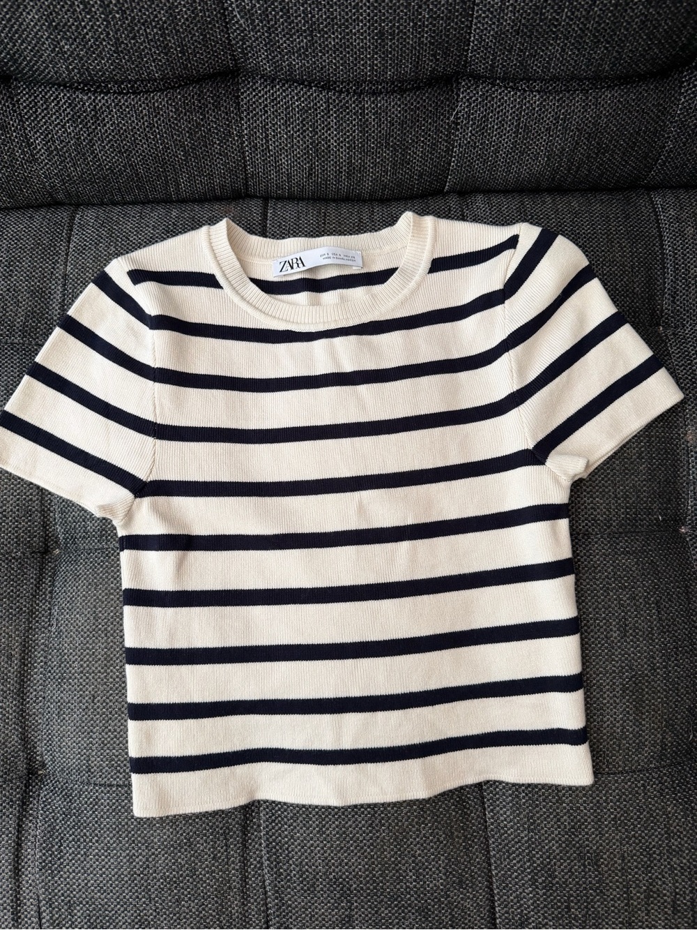 Zara Cream & Navy Striped Short Sleeve Tee